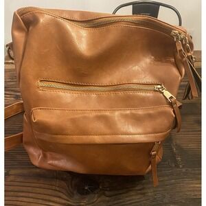 Modern & Chic Womens Vegan Leather Backpack/Bag Camel Color